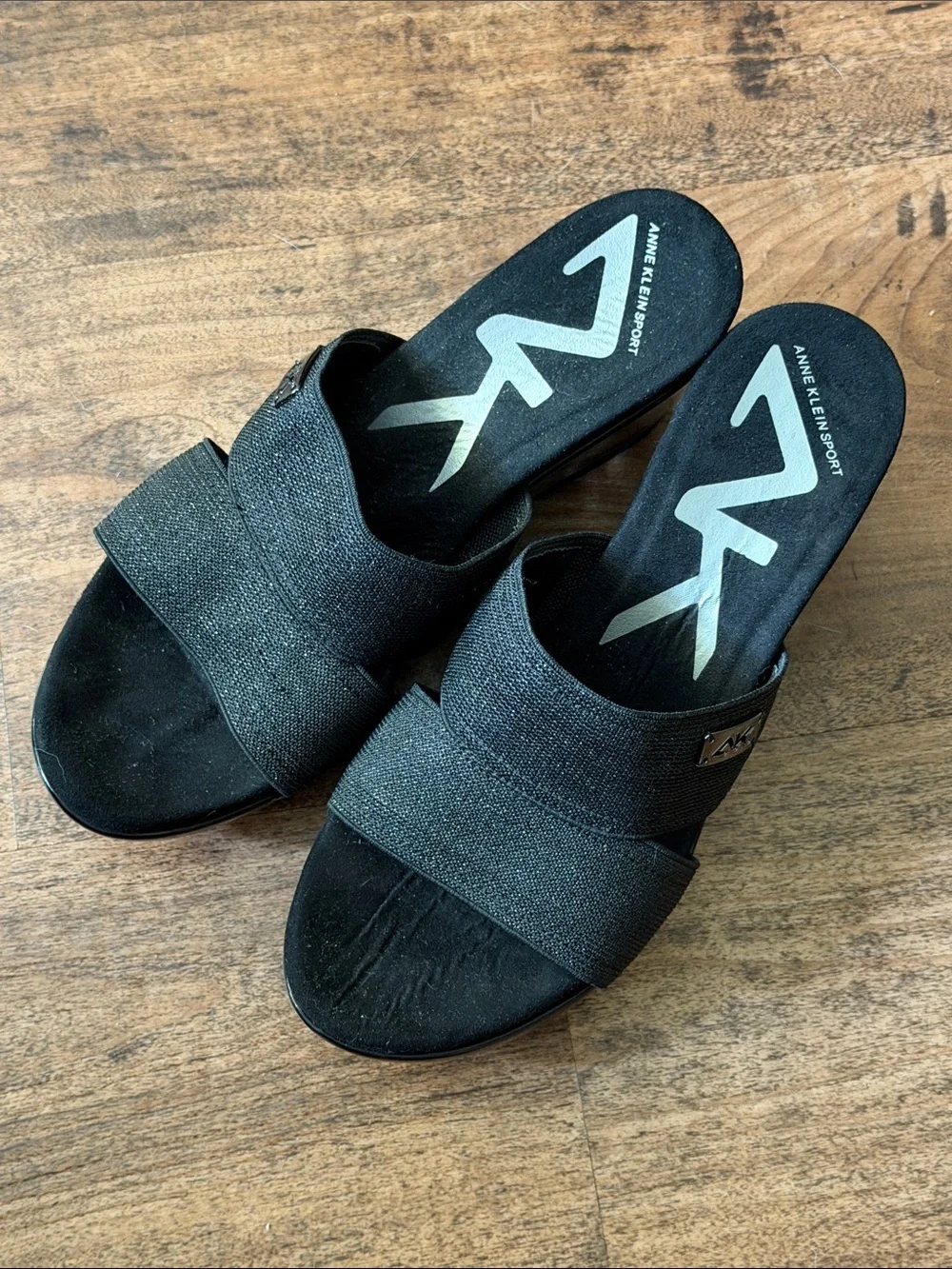 Anne Klein Sport Black Fabric Slide Sandals size 7M